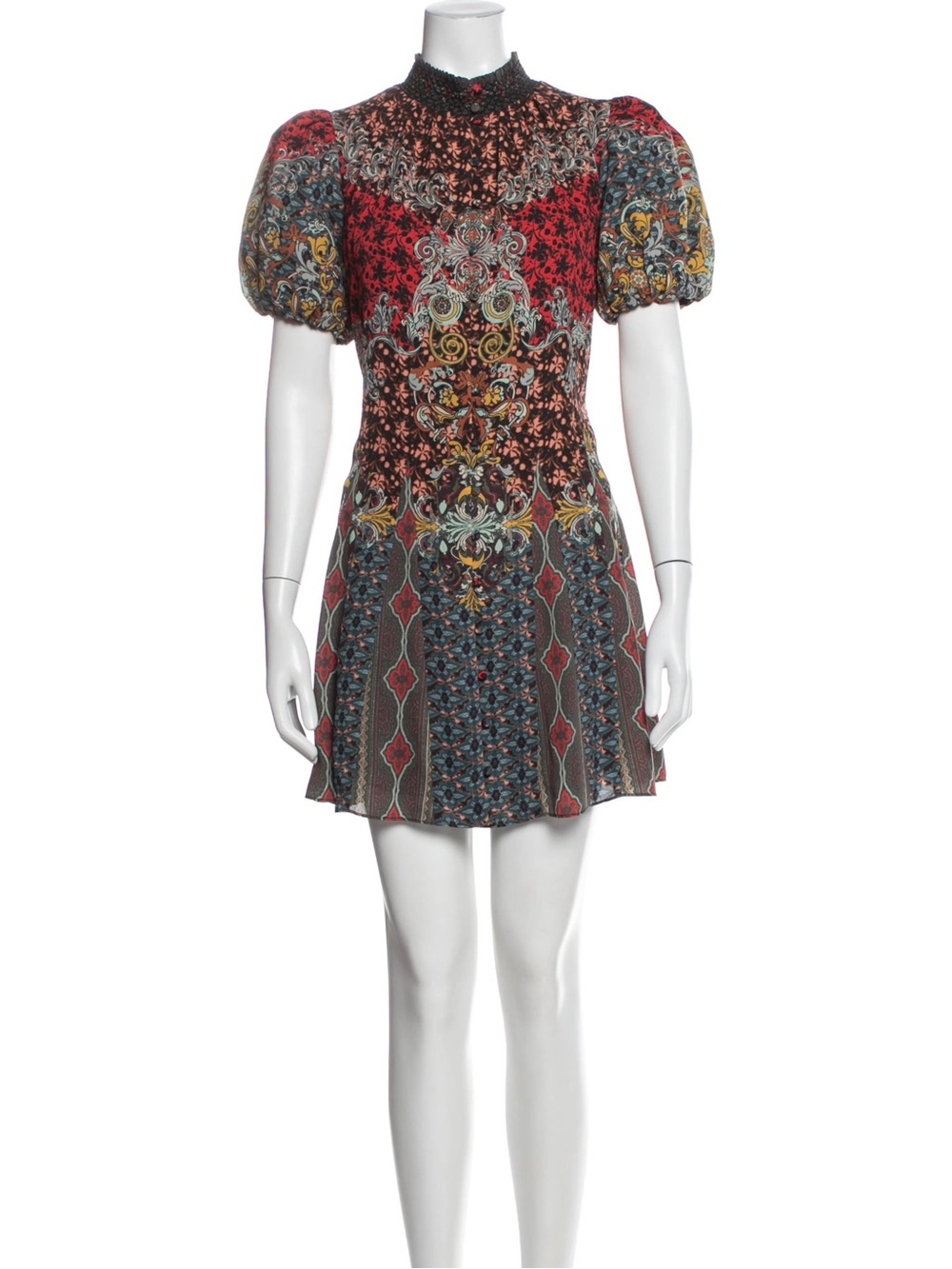 Alice + Olivia Janis Mixed Print Puff Sleeve Mini Dress Sz 6